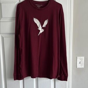 American Eagle Maroon Long Sleeve Shirt